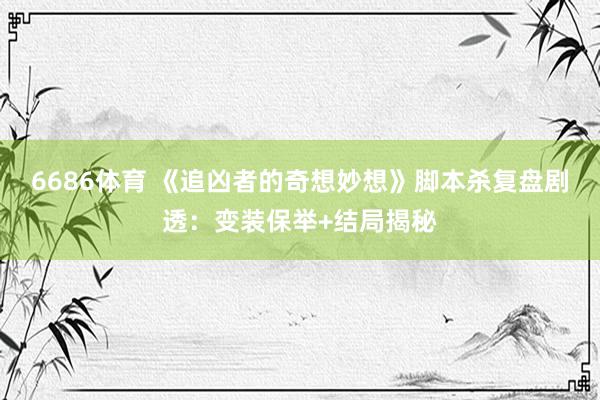 6686体育 《追凶者的奇想妙想》脚本杀复盘剧透：变装保举+结局揭秘